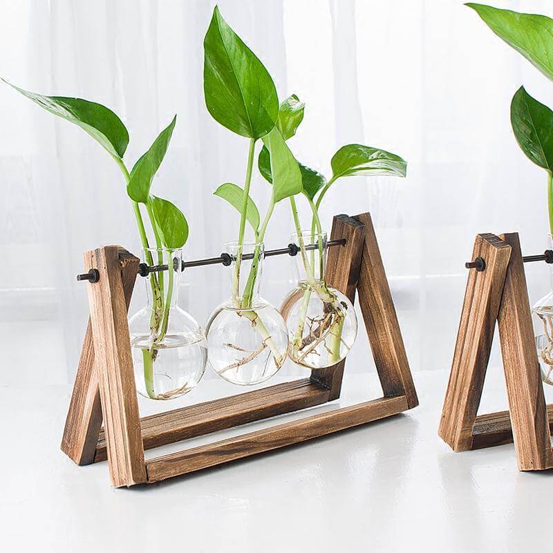 Decorative  Wooden Vase With Wooden Tray - MaviGadget