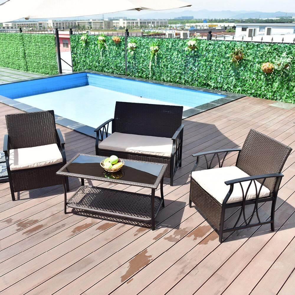 4 PC Garden Furniture Outdoor Patio Sectional Set with Cushions - MaviGadget