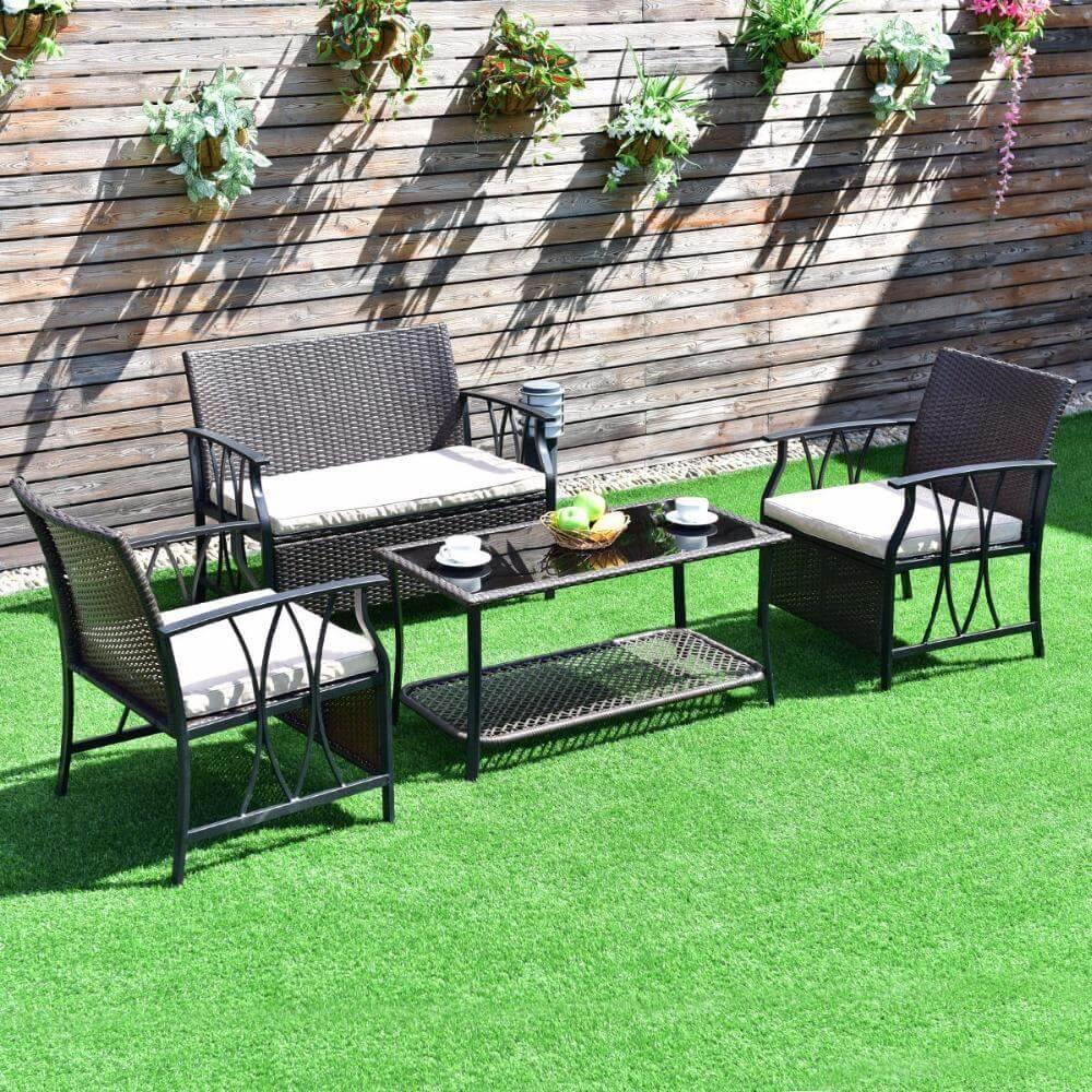 4 PC Garden Furniture Outdoor Patio Sectional Set with Cushions - MaviGadget