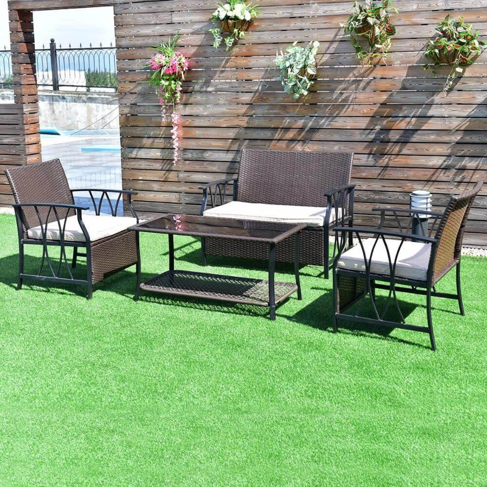 4 PC Garden Furniture Outdoor Patio Sectional Set with Cushions - MaviGadget