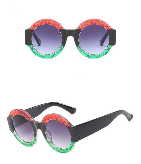 Designer Red Green Black Circle Sun Glasses - MaviGadget