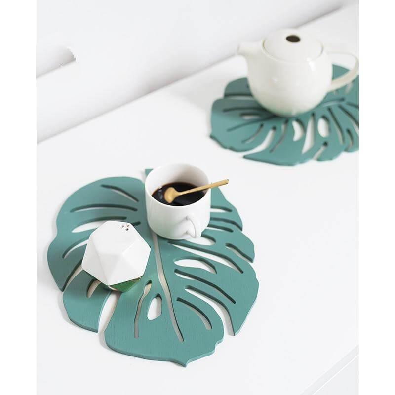 Creative Nordic Style Green Leaf Shape Wood Placemats - MaviGadget