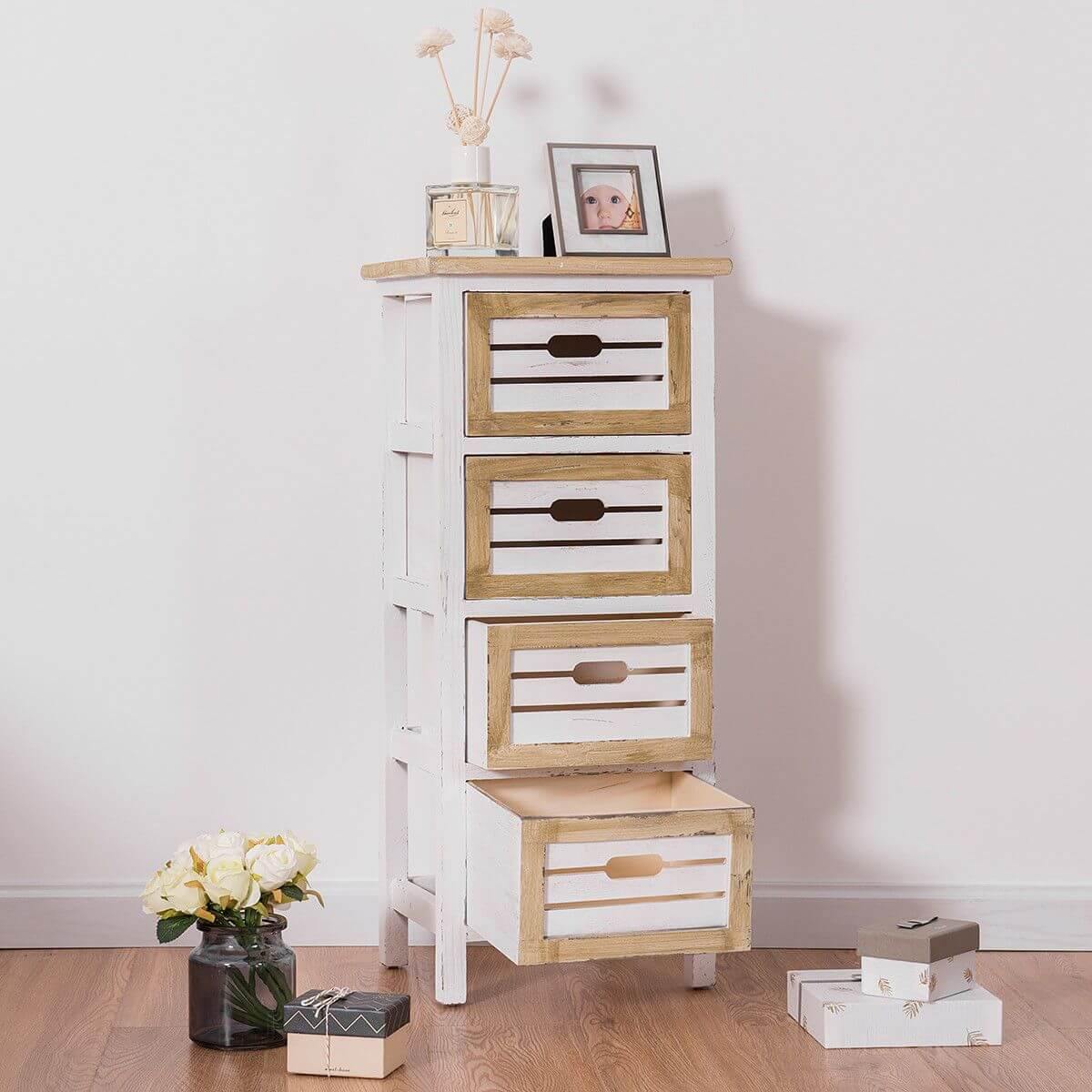 Modern Wooden Bedside Table Nightstand with 4 Drawers - MaviGadget