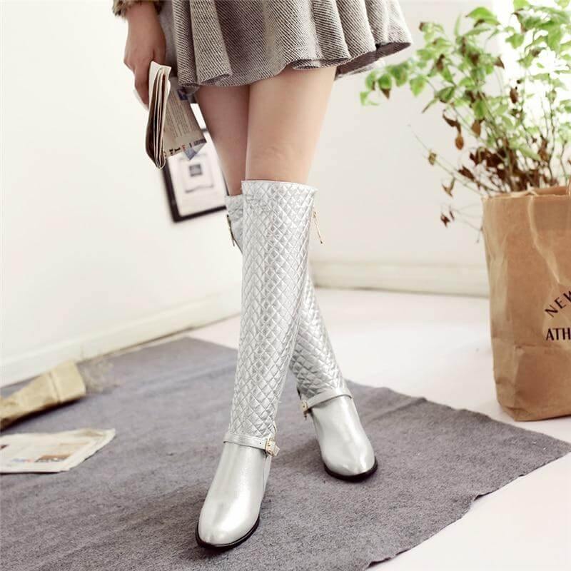 Square Heels Fur  High Boots for Women - MaviGadget