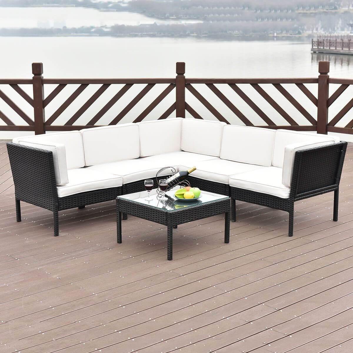 6 PCS Sofa Cushioned Garden Corner Couch Sofa Table Set - MaviGadget