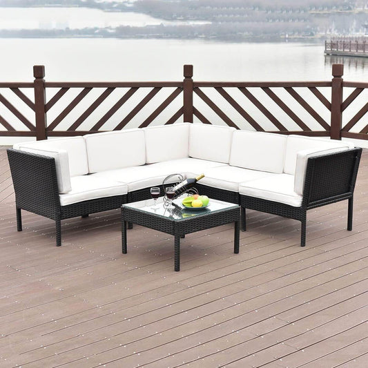 6 PCS Sofa Cushioned Garden Corner Couch Sofa Table Set - MaviGadget