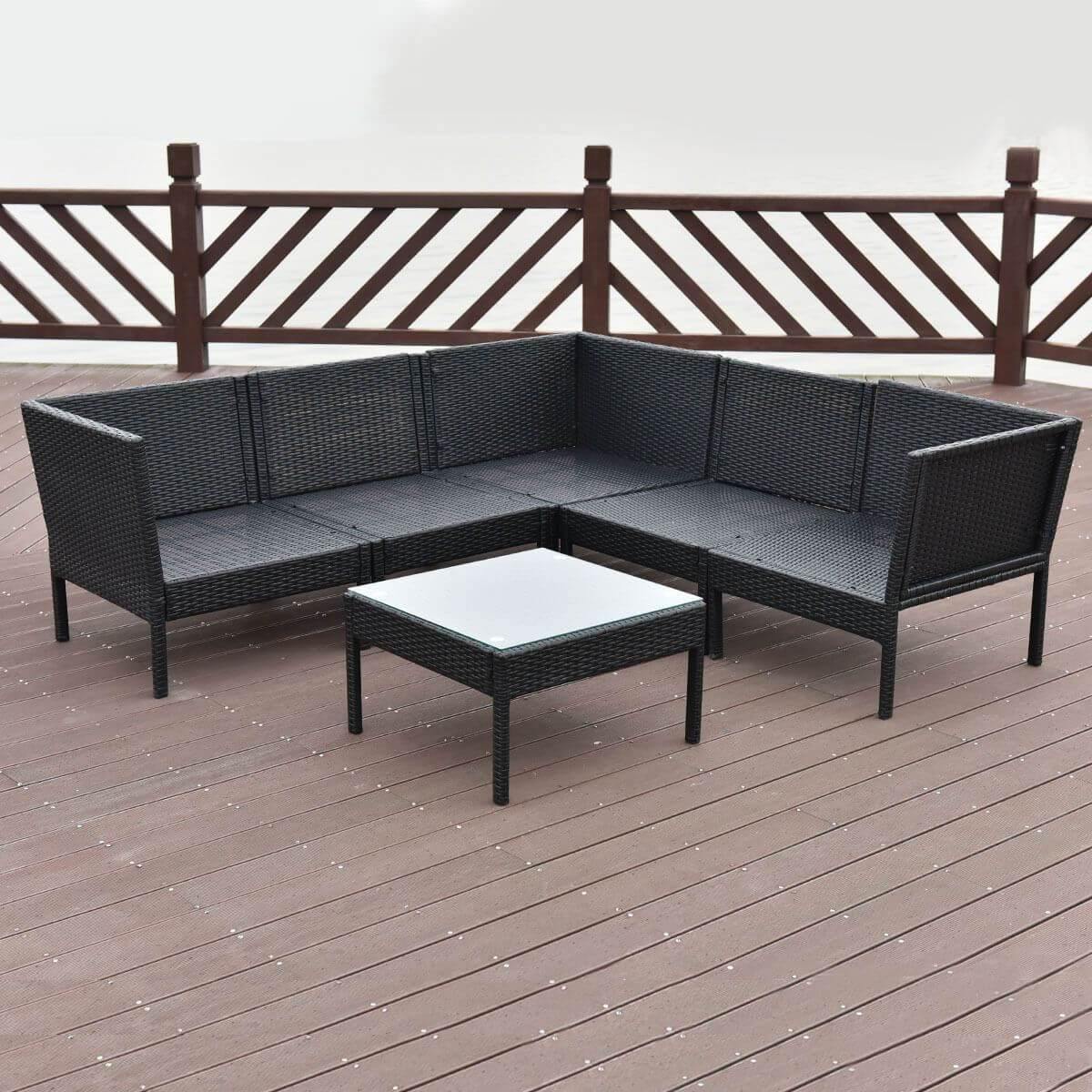 6 PCS Sofa Cushioned Garden Corner Couch Sofa Table Set - MaviGadget