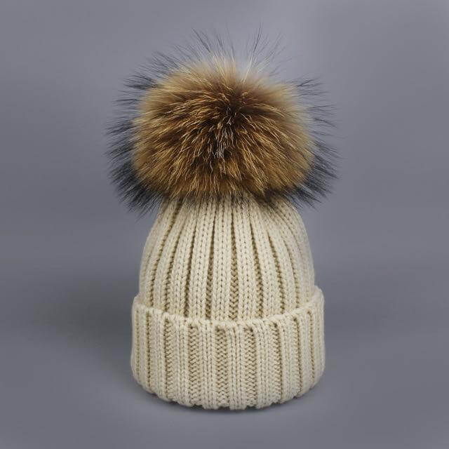 Pom Pom Beanie Warm Knitted Bobble Fur Pompom Hat and Scarf Set - MaviGadget