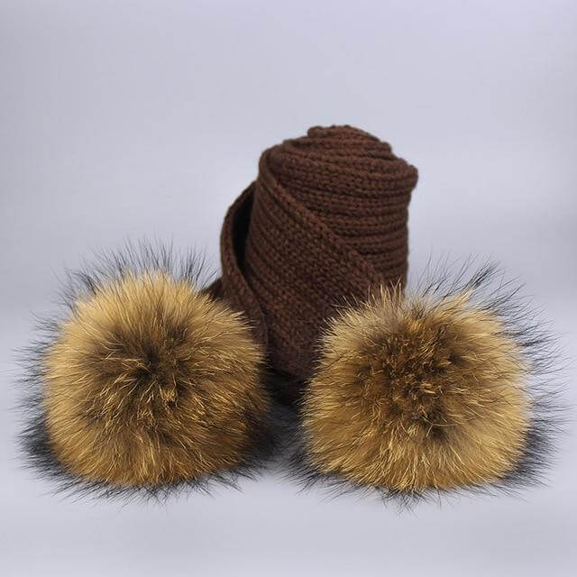 Pom Pom Beanie Warm Knitted Bobble Fur Pompom Hat and Scarf Set - MaviGadget
