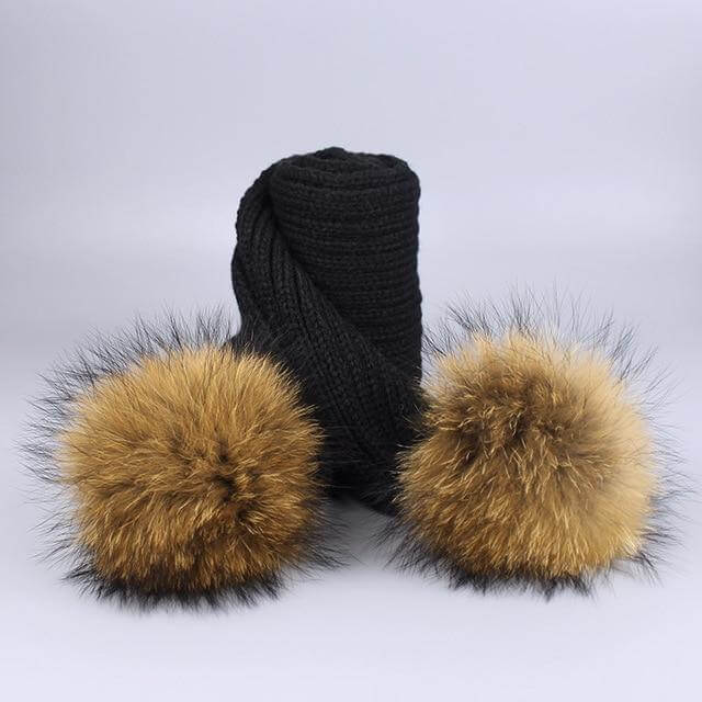 Pom Pom Beanie Warm Knitted Bobble Fur Pompom Hat and Scarf Set - MaviGadget