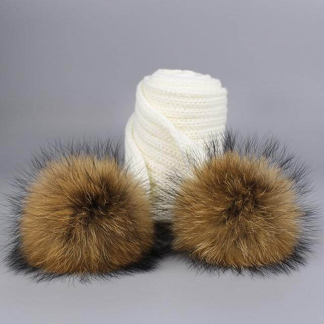 Pom Pom Beanie Warm Knitted Bobble Fur Pompom Hat and Scarf Set - MaviGadget