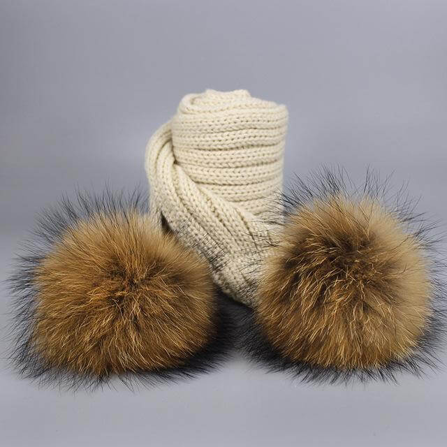Pom Pom Beanie Warm Knitted Bobble Fur Pompom Hat and Scarf Set - MaviGadget