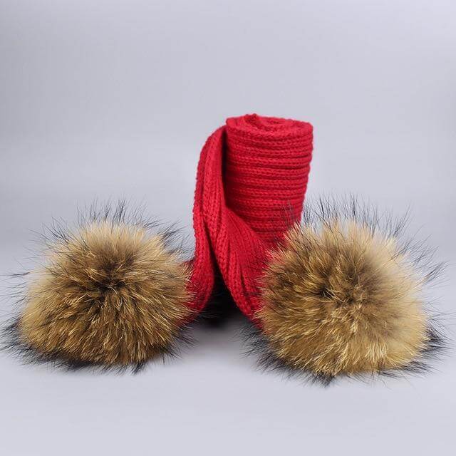 Pom Pom Beanie Warm Knitted Bobble Fur Pompom Hat and Scarf Set - MaviGadget