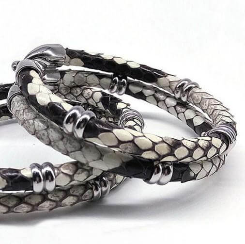 Black Python Skin Leather Bracelets - MaviGadget