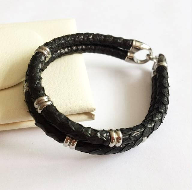 Black Python Skin Leather Bracelets - MaviGadget