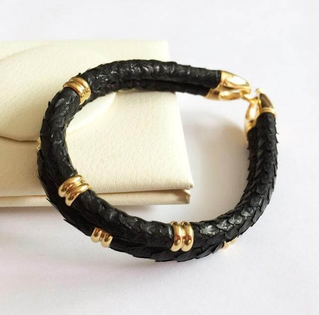 Black Python Skin Leather Bracelets - MaviGadget