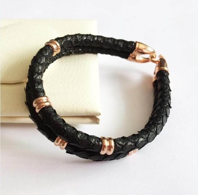 Black Python Skin Leather Bracelets - MaviGadget