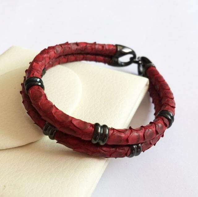 Black Python Skin Leather Bracelets - MaviGadget