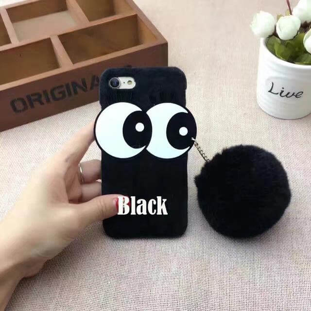 3D NBling Big Eyes With Real Soft Fur Ball Iphone Cases - MaviGadget