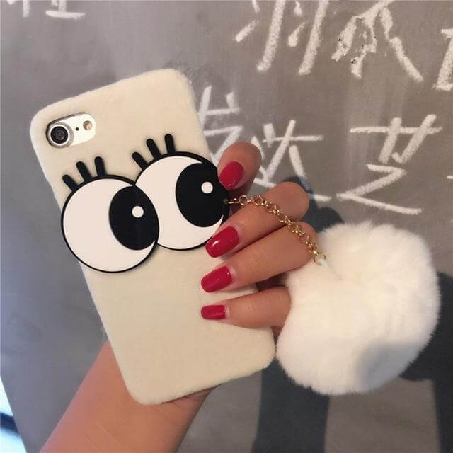 3D NBling Big Eyes With Real Soft Fur Ball Iphone Cases - MaviGadget