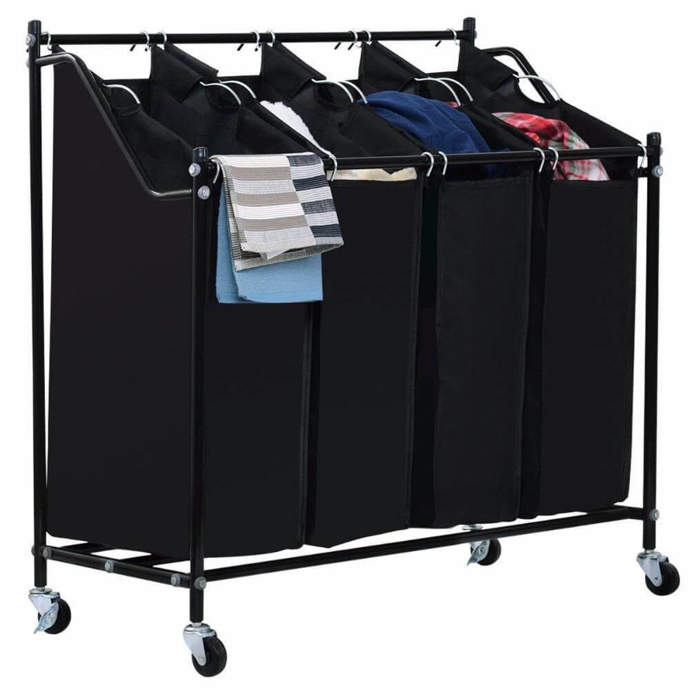 4 Bag Rolling Laundry Bag Sorter Cart Hamper Organizer - MaviGadget