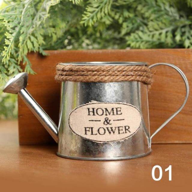 Vintage Mini Kettle Flowers Iron Bucket Vase - MaviGadget