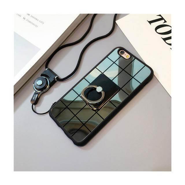 Simple Black White Plaid Mirror Iphone Cases with Strap - MaviGadget