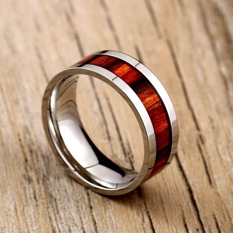 Titanium Stainless High Polished Red Woodiness Rings - MaviGadget
