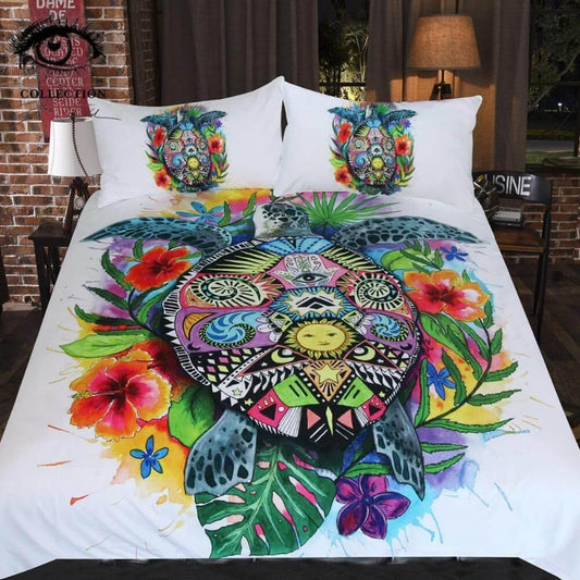 3pcs Luxury Turtle Life Tortoise Colorful Home Comfortable Duvet Cover Bedding Set - MaviGadget