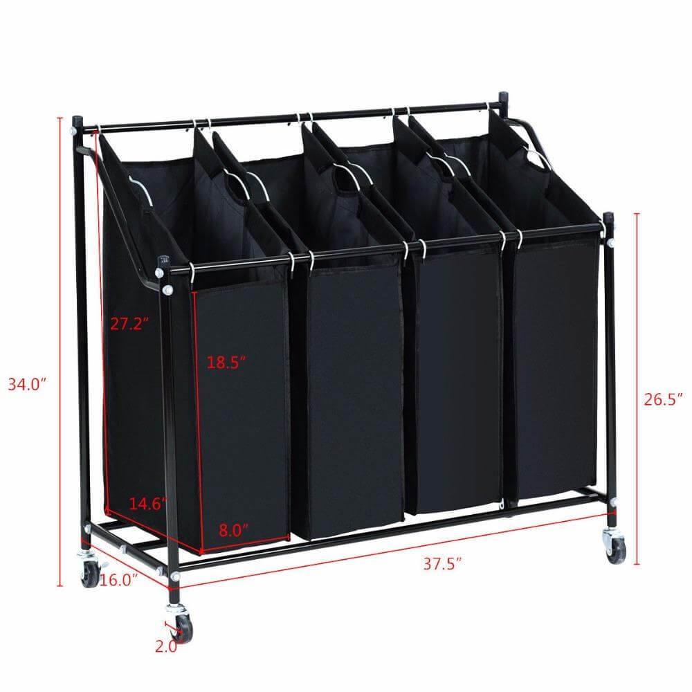 4 Bag Rolling Laundry Bag Sorter Cart Hamper Organizer - MaviGadget