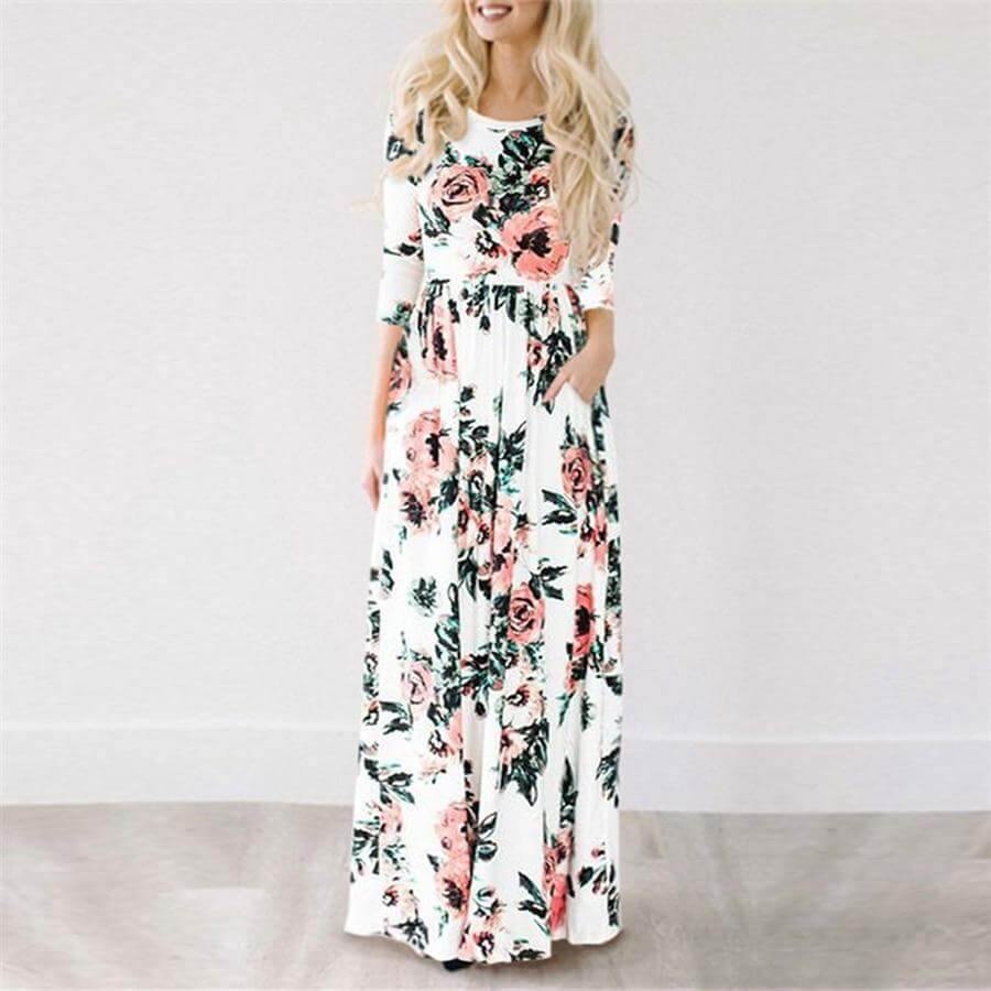 Women Bohemia Short Sleeve O Neck Floral Summer Dress - MaviGadget