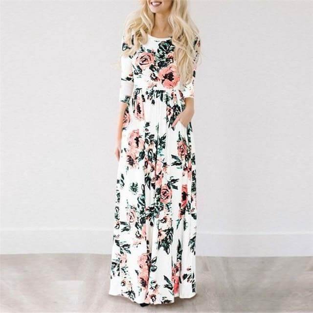 Women Bohemia Short Sleeve O Neck Floral Summer Dress - MaviGadget