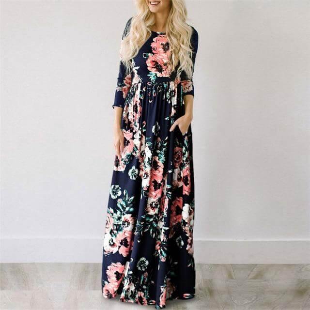 Women Bohemia Short Sleeve O Neck Floral Summer Dress - MaviGadget