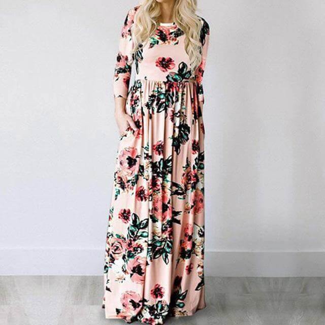 Women Bohemia Short Sleeve O Neck Floral Summer Dress - MaviGadget