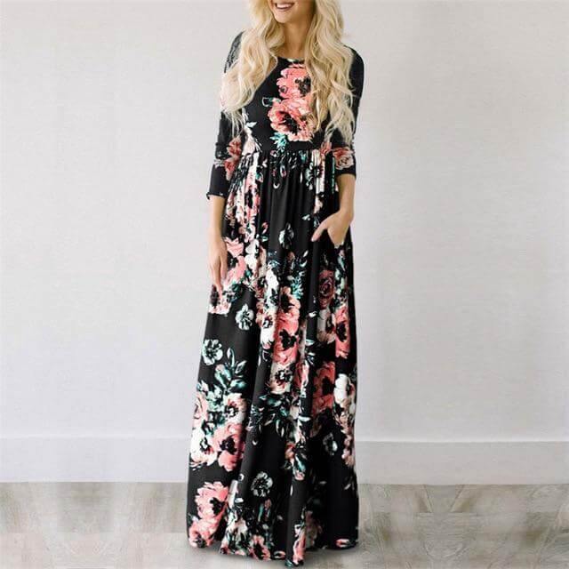 Women Bohemia Short Sleeve O Neck Floral Summer Dress - MaviGadget