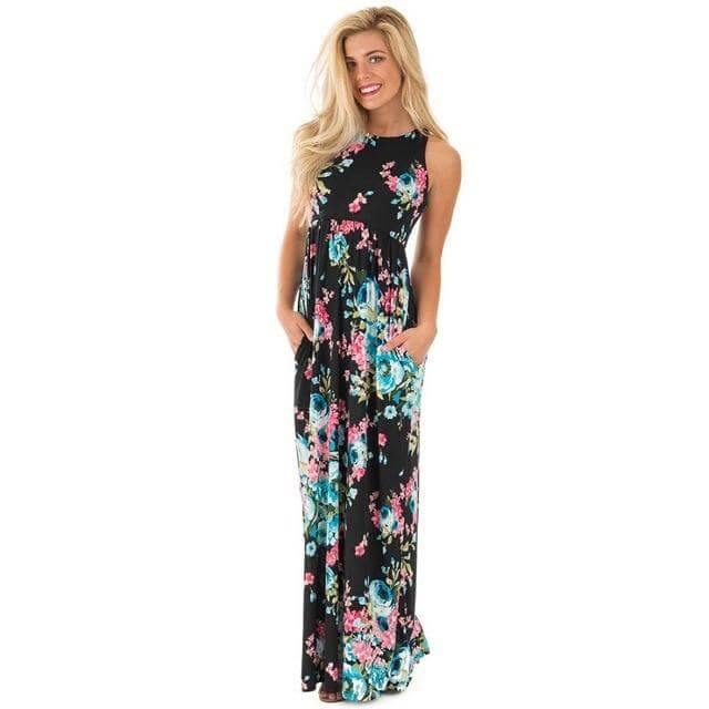 Women Bohemia Short Sleeve O Neck Floral Summer Dress - MaviGadget