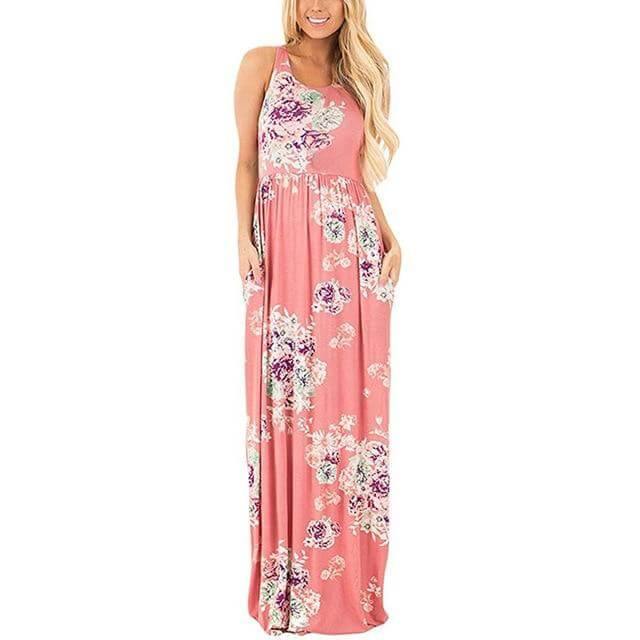 Women Bohemia Short Sleeve O Neck Floral Summer Dress - MaviGadget