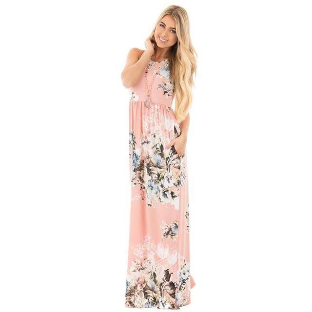 Women Bohemia Short Sleeve O Neck Floral Summer Dress - MaviGadget