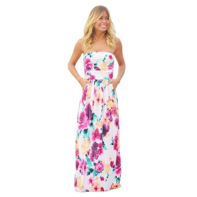 Women Bohemia Short Sleeve O Neck Floral Summer Dress - MaviGadget
