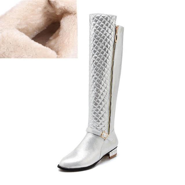 Square Heels Fur  High Boots for Women - MaviGadget