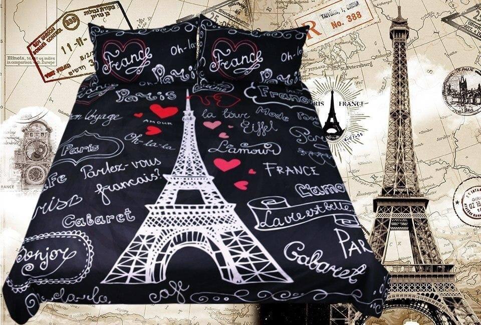 France Paris Tower Black Comfortable Duvet Cover Bedding Set - MaviGadget