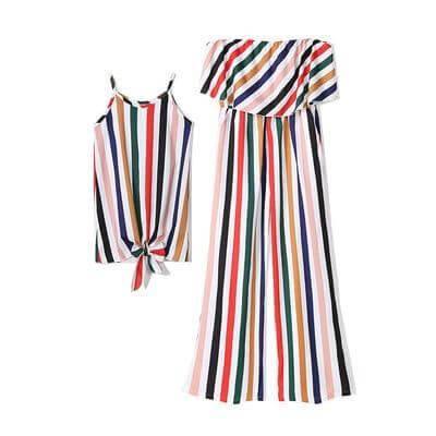 Strapless Rainbow Striped Mom-Daughter Matching Clothes - MaviGadget