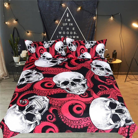 3pcs Skulls and Octopus Tentacles Hand Duvet Cover Bedding Set - MaviGadget