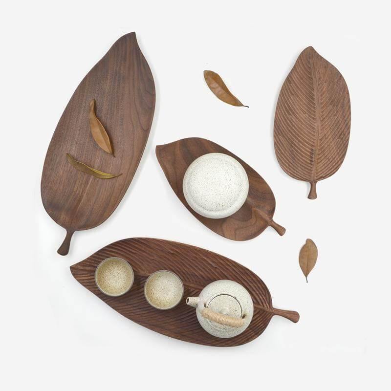 Walnut Snack Tray Leaf Plates - MaviGadget
