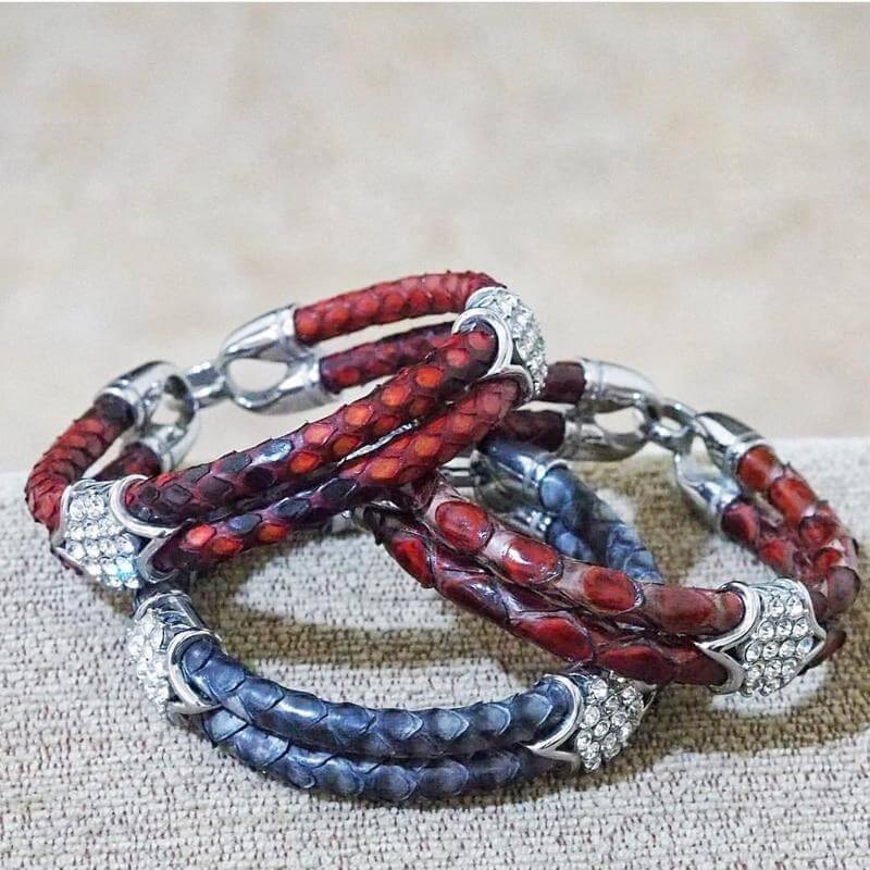 Luxury Python Snake Leather  Bracelets with Gold Steel - MaviGadget