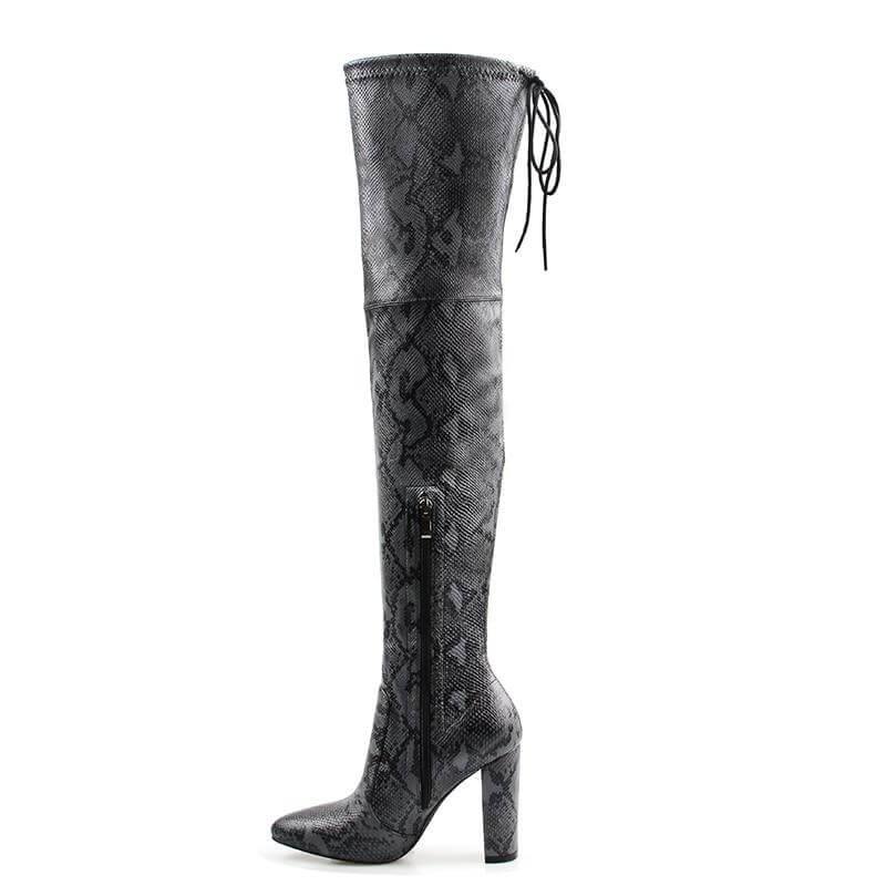 Super Thin Long Over the Knee Snake Skin Women High Heels - MaviGadget