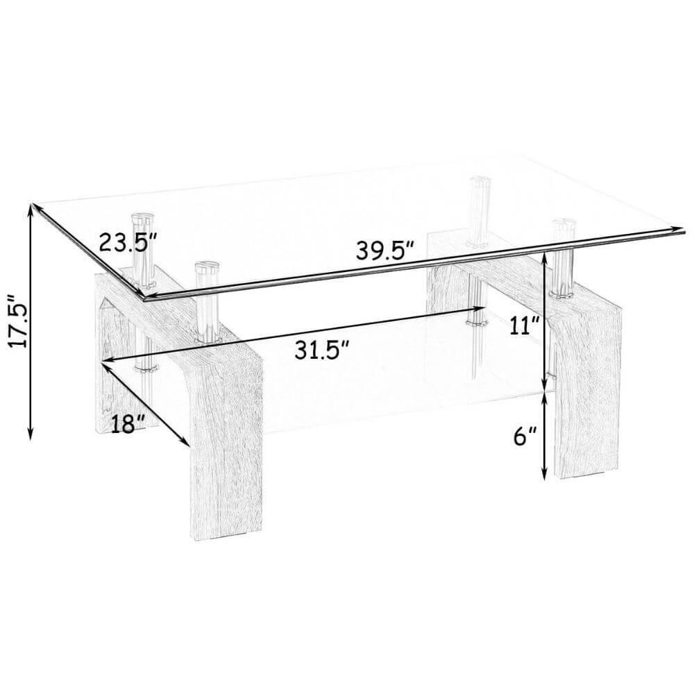 Rectangular Tempered Glass Coffee Table with Storage - MaviGadget