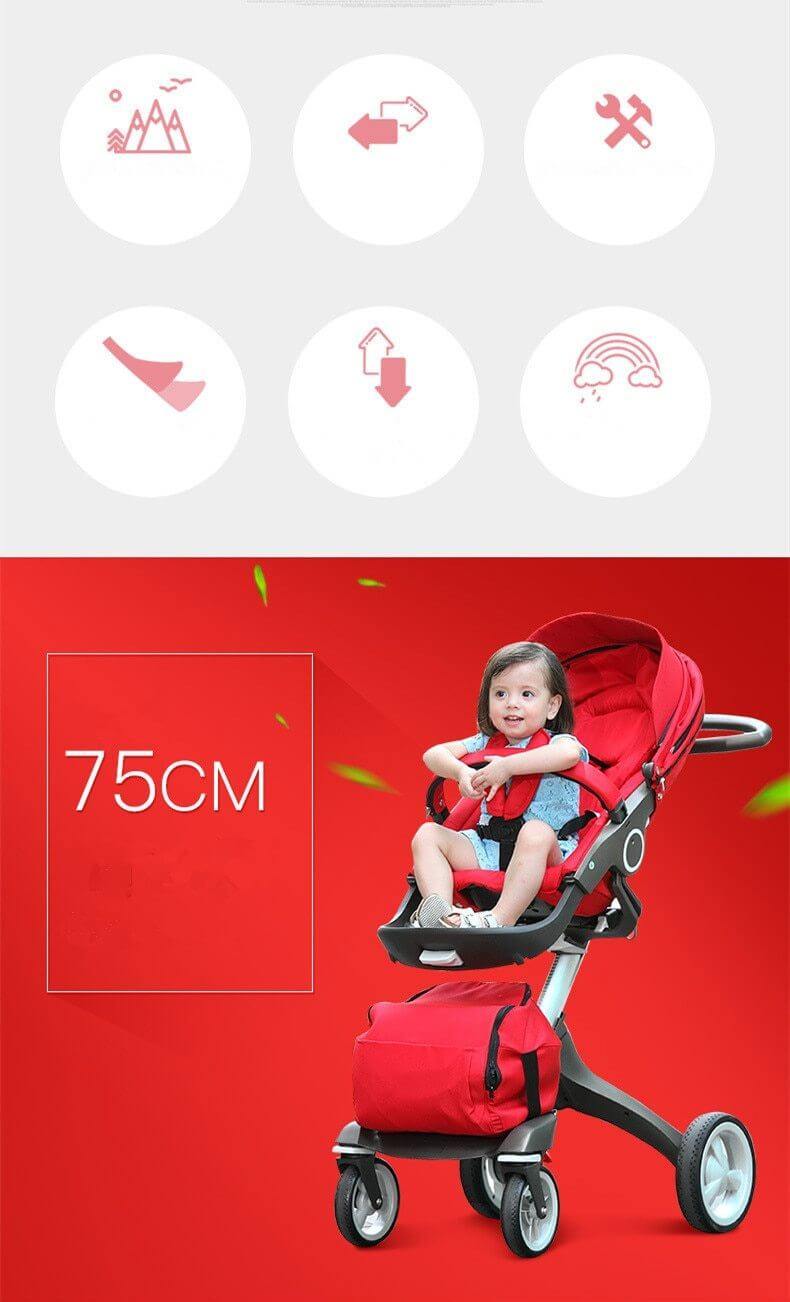 Luxury High End and High Landscape Red Baby Stroller - MaviGadget