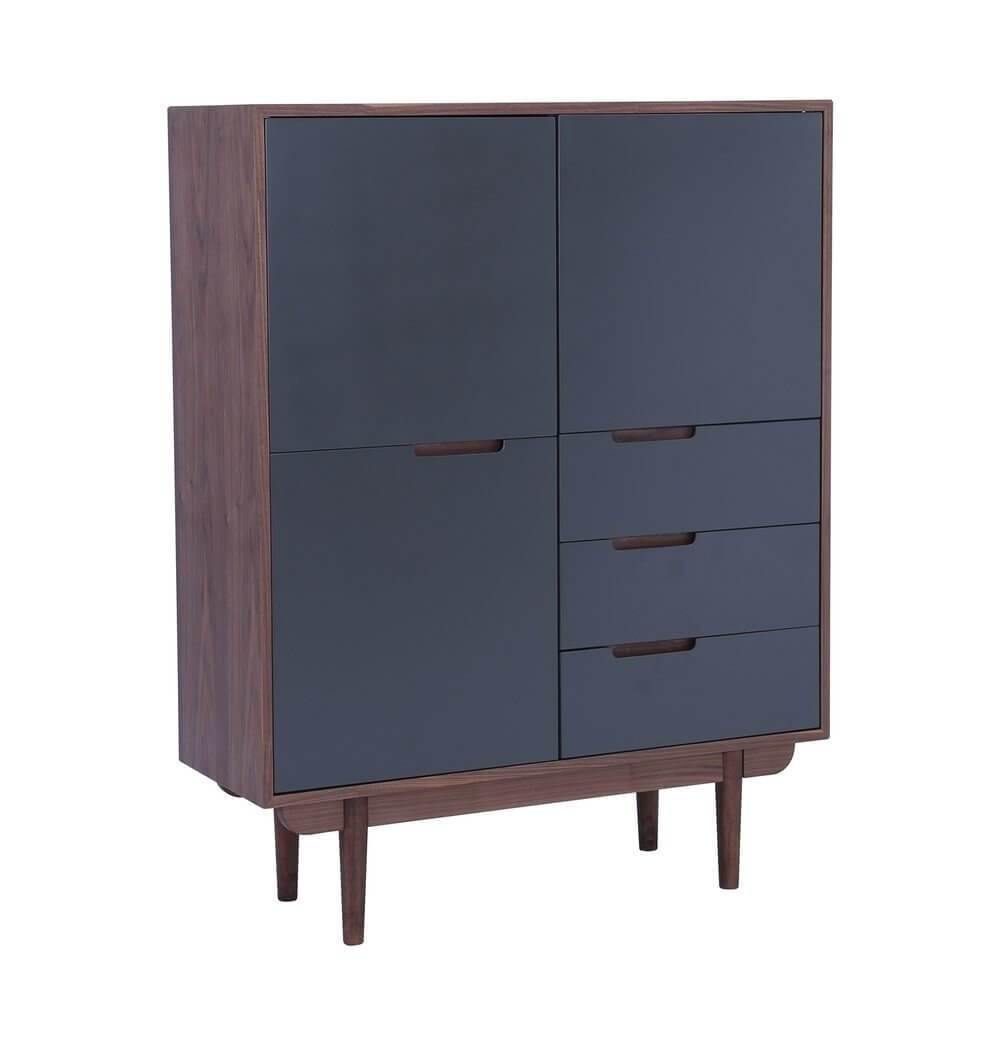 Walnut & Gunmetal Grey Tall Sideboard - - MaviGadget