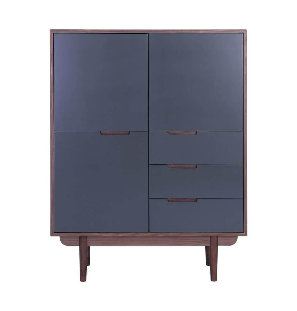 Walnut & Gunmetal Grey Tall Sideboard - - MaviGadget
